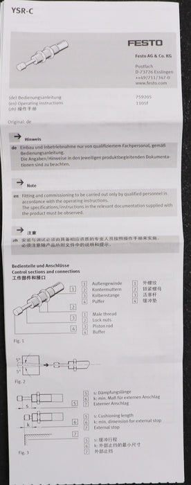 Bild des Artikels FESTO-Stoßdämpfer-YSR7-5-C-Mat.Nr.-160272-Wmax.-2Nm-Hub-5mm-unbenutzt-in-OVP