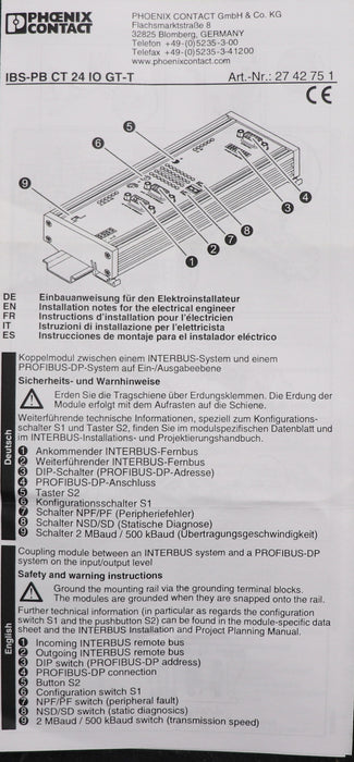 Bild des Artikels PHOENIX-CONTACT-Interbuse-Koppelmodule-IBS-PB-CT-24-IO-GT-T-Ord.Nr.-2742751