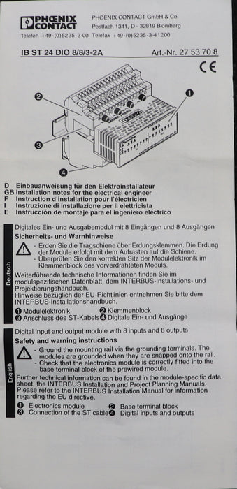 Bild des Artikels PHOENIX-CONTACT-Interbuse-IB-STME-24-DIO-8/8/3-2A-Ord.Nr.-2752945-24VDC