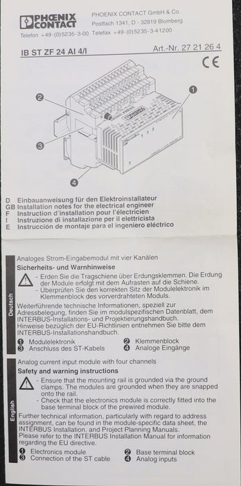 Bild des Artikels PHOENIX-CONTACT-Interbuse-IBS-ST-ZF-24-AI-4/I-Ord.Nr.-2721264-unbenutzt-in-OVP