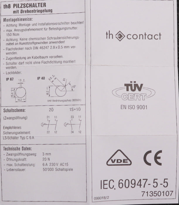 Bild des Artikels TH-CONTACT-Not-Aus-Taster-880004-000-6A-230V-6A-250V-unbenutzt-in-OVP