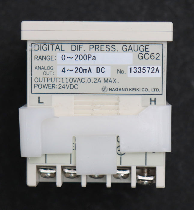 Bild des Artikels NAGANO-KEIKI-Differenzdruckmessgerät-GC62-Range-0-200Pa-Output-4-20mA-DC