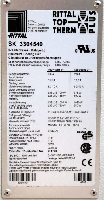 Bild des Artikels RITTAL-Schaltschrank-Kühlgerät-SK3304540-Kühlleistung-bis-1060W-400/460VAC