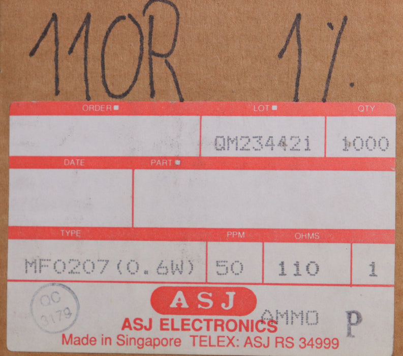 Bild des Artikels ASJ-1000x-Wiederstand-MF0207-Toleranz--±1%-110kOhm-0,6W-unbenutzt-in-OVP