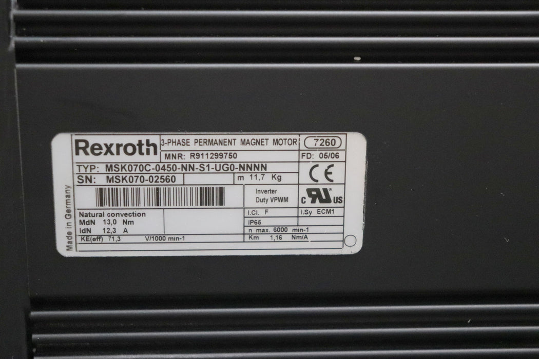 Bild des Artikels REXROTH-Servomotor-MSK070C-0450-NN-S1-UG0-NNNN-MNR:-R911299750-13Nm-12,3A-IP65