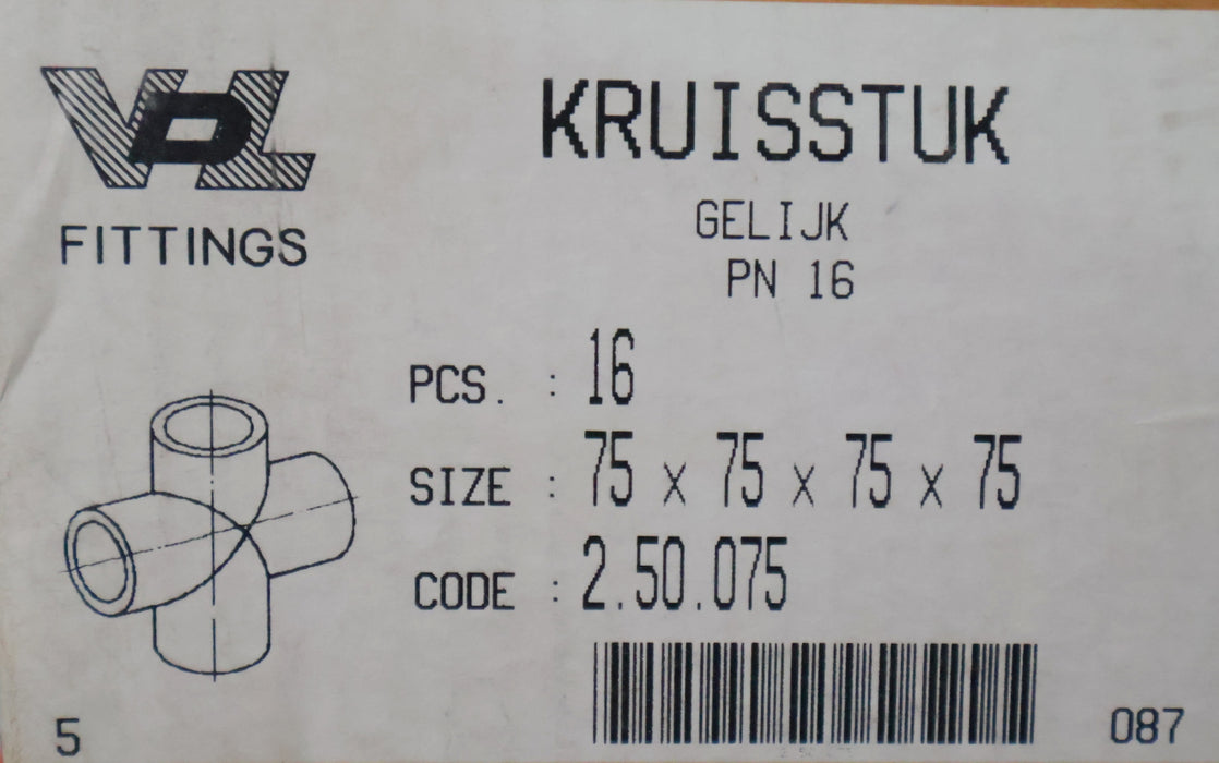 Bild des Artikels VDL-Kreuzstück-PVC-U-ÖffnungsØ-75mm-PN10-Art.Nr.-2.50.075-unbenutzt