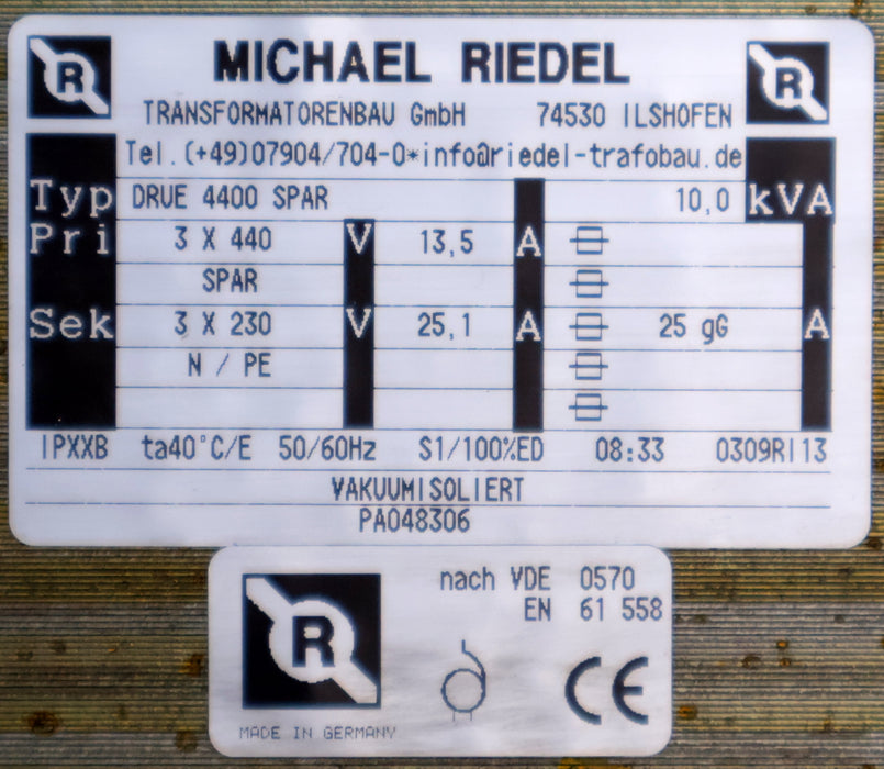 Bild des Artikels RIEDEL-10kVA-Transformator-Netzdrossel-DRUE-4400-SPAR-3x-440VAC-13,5A-50/60Hz