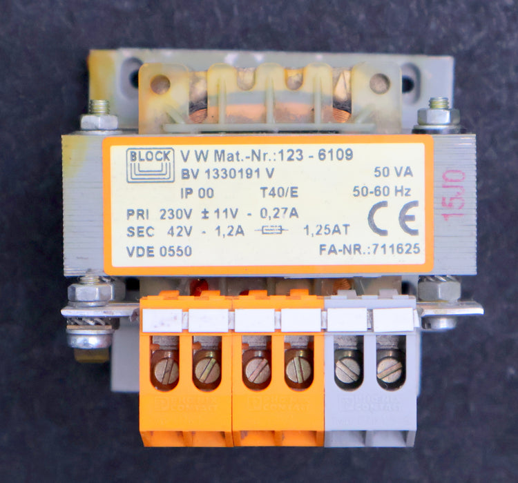 Bild des Artikels BLOCK-Trenn-Transformator-BV-1330191-V-FA-Nr.-711625-Primär-230V-50/60Hz