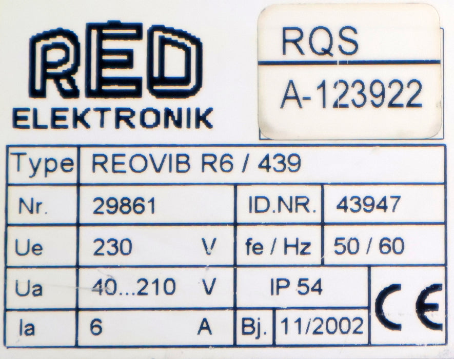 Bild des Artikels REO-ELEKTRONIK-Steuergerät-REOVIB-FF-8-R6/439-ID-Nr.-43947-Ue=-230VAC-50/60Hz