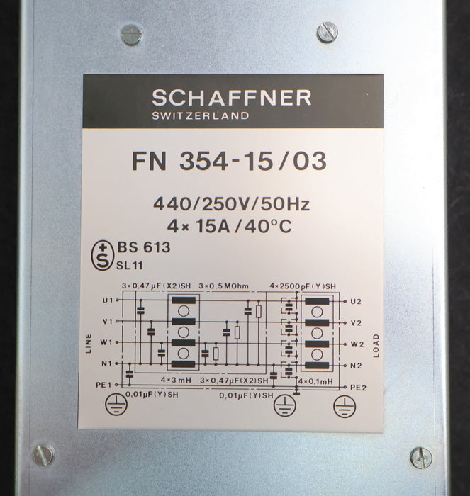 Bild des Artikels SCHAFFNER-Netzfilter-FN-354-15/03-440/250VAC-50Hz-4x-15A-gebraucht