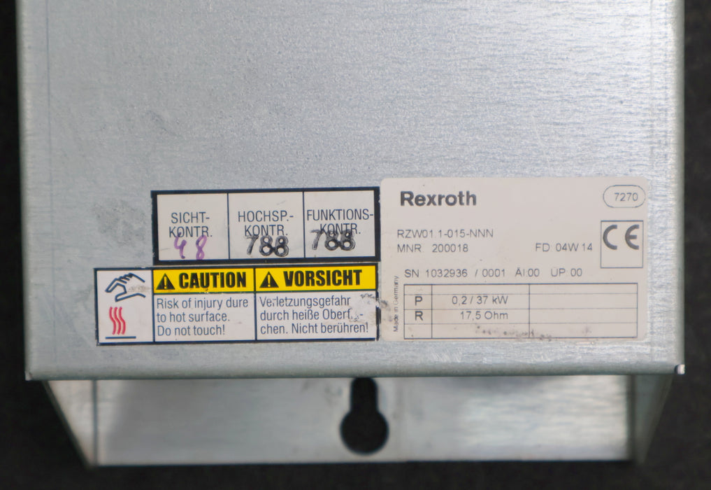 Bild des Artikels REXROTH-Bremswiederstand-RZW01.1-015-NNN-Mnr.-200018-0,2/37kW-17,5Ohm-gebraucht