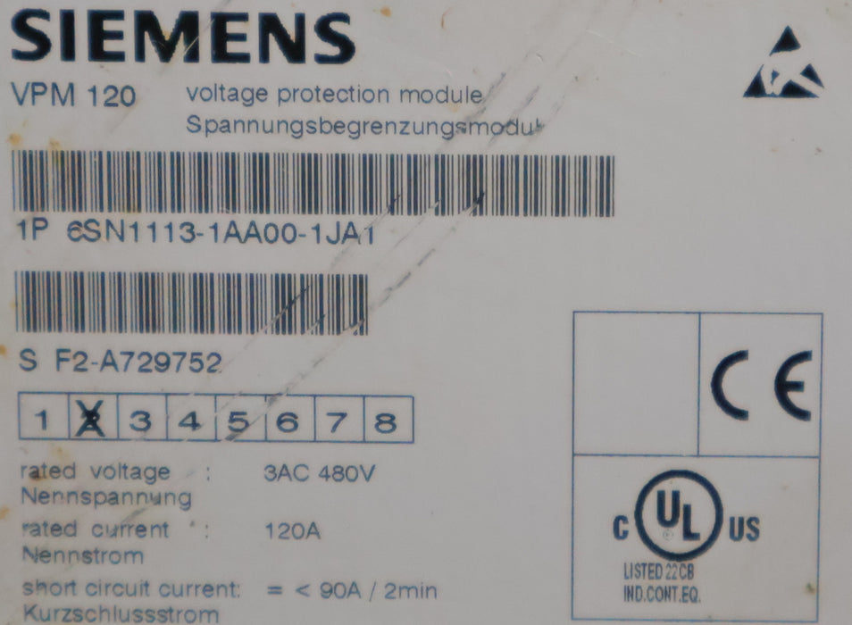 Bild des Artikels SIEMENS-Spannungsbegrenzungsmodul-VPM-120-6SN1113-1AA00-1JA1-480VAC-120A