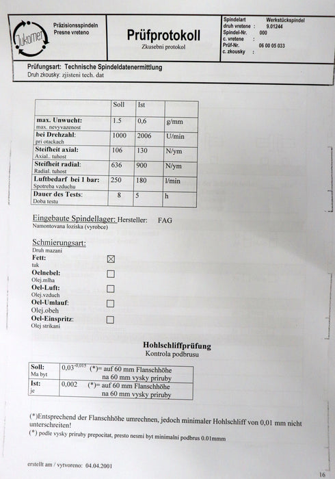 Bild des Artikels JUNKER-Werkstückspindel-Spindel-Nr.-060005033-Baugruppe-9.01244-+-Prüfprotokoll