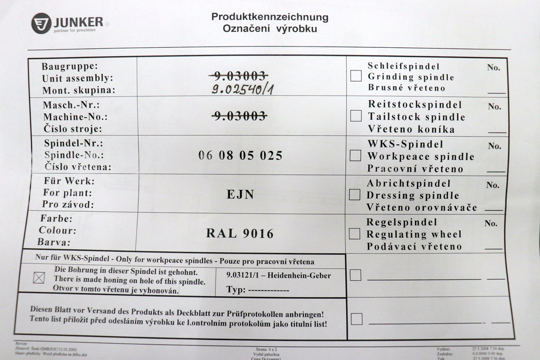 Bild des Artikels JUNKER-/-JUKOMET-HF-Schleifspindeleinheit-205x450-Spindel-Nr-060805025-Typ-mW-17