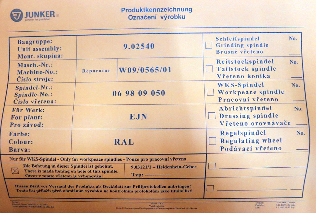 Bild des Artikels JUNKER-/-JUKOMET-HF-Schleifspindeleinheit-205x450-Spindel-Nr-069809050-Typ-mW-17