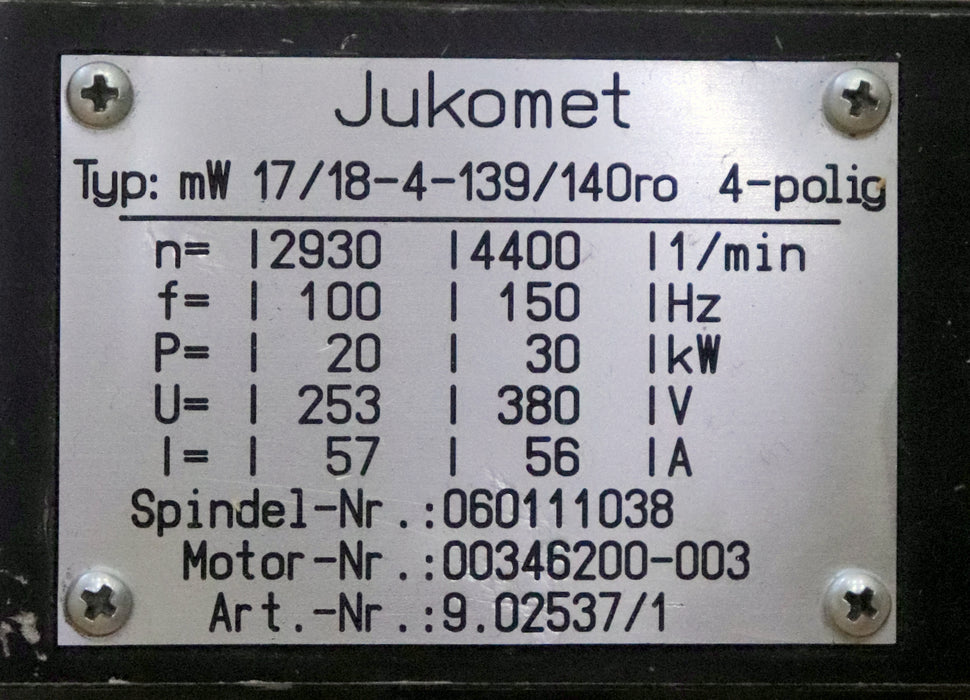 Bild des Artikels JUNKER-/-JUKOMET-HF-Schleifspindeleinheit-205x450-Spindel-Nr-060111038-Typ-mW-17