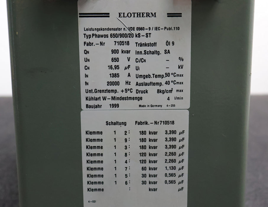 Bild des Artikels ELOTHERM-Leistungskondensator-Typ-Phawos-650/900/20-kS-ST-Tränkstoff-Öl-9