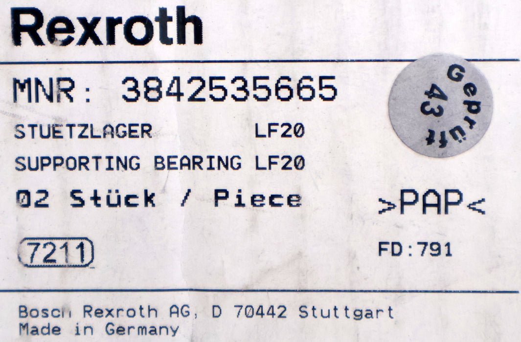 Bild des Artikels REXROTH-2x-Stützlager-LF20-MNR:-3842535665-Maße-135x85mm-Profilnut-10mm