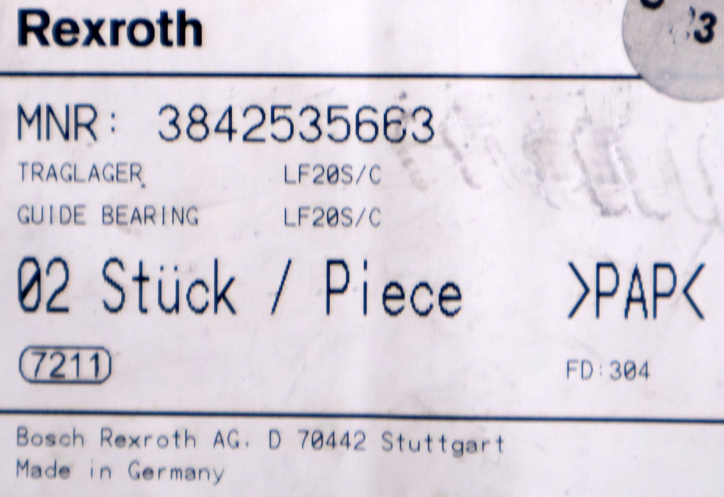 Bild des Artikels REXROTH-2x-Traglager-LF20S/C-MNR:-3842535663-Maße-135x85mm-Profilnut-10mm