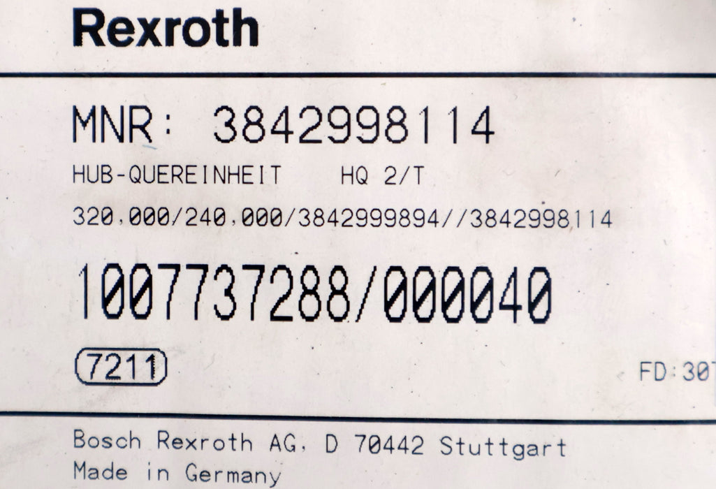 Bild des Artikels REXROTH-HUB-Quereinheit-HQ-2/T-MNR:-3842998114-340x160x160mm-unbenutzt