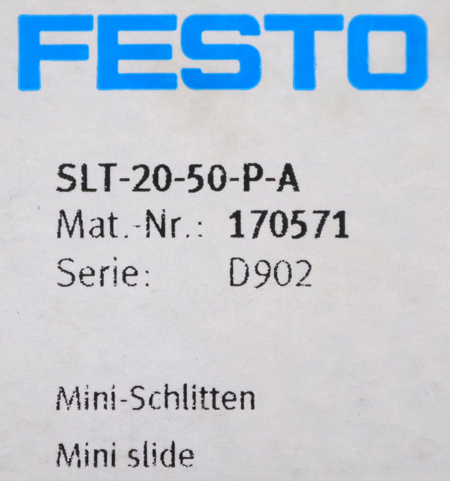 Bild des Artikels FESTO-Mini-Schlitten-SLT-20-50-P-A-Mat.Nr.-170571-Hub-50mm-KolbenØ-20mm