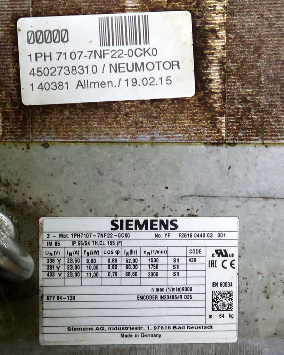 Bild des Artikels SIEMENS-SIMOTICS-3~-Motor-1PH7107-7NF22-0CK0-PN=-9-11kW-UN=-336-433V