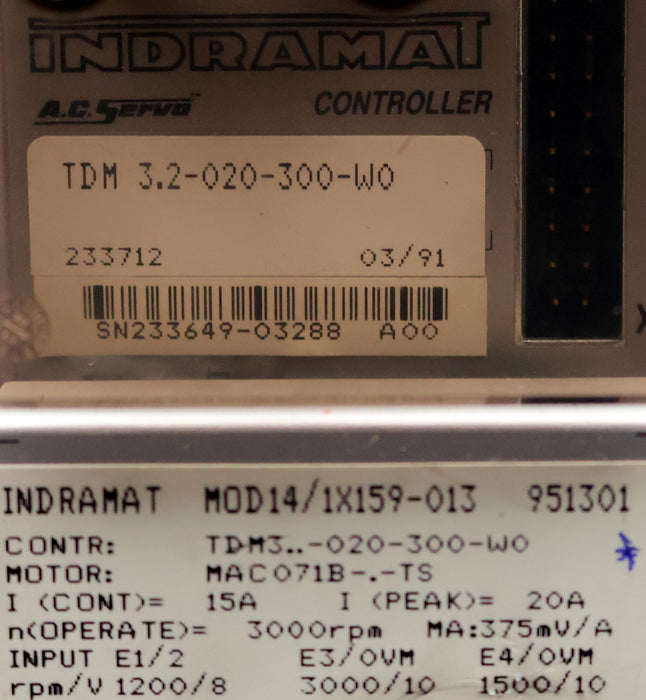 Bild des Artikels INDRAMAT-AC-Servo-Controller-TDM-3.2-020-300-W0-+-MOD14/1X159-013-geprüft-2024!