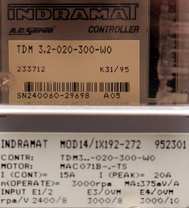 Bild des Artikels INDRAMAT-AC-Servo-Controller-TDM-3.2-020-300-W0-+-MOD14/1X192-272-geprüft-2024!