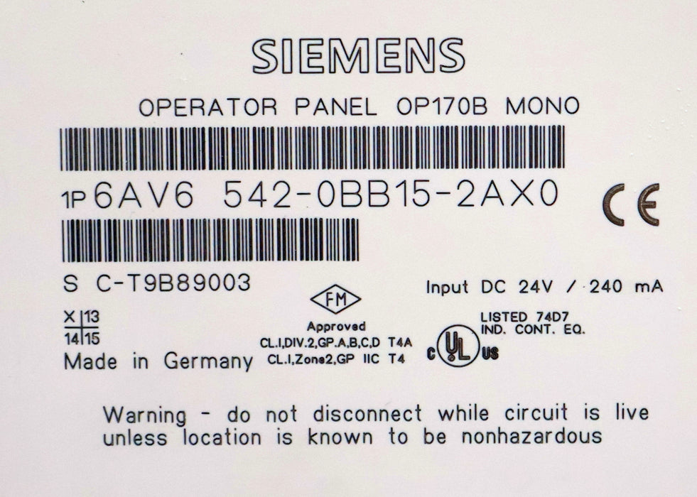 Bild des Artikels SIEMENS-SIMATIC-Operator-Panel-OP170B-MONO-6AV6542-0BB15-2AX0-gebraucht