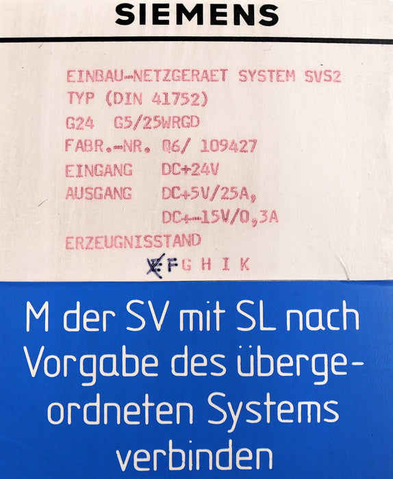 Bild des Artikels SIEMENS-SINUMERIK-Einbau-Netzgerät-6EV3054-0DC-Erzeugnisstand-E-gebraucht