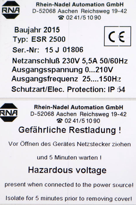 Bild des Artikels RNA-RHEIN-NADEL-AUTOMATION-Steuergerät-für-Vibrationsantriebe-Typ-ESR-2500