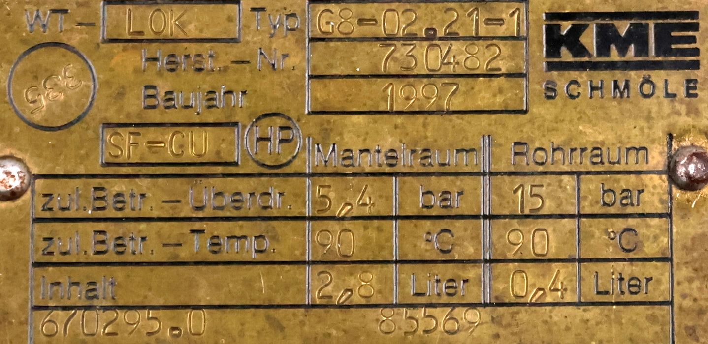 Bild des Artikels KME-SCHMÖLE-/-ARBURG-Wärmetauscher-WT-LOK-G8-02.21-1-Baujahr-1997-5,4/15bar