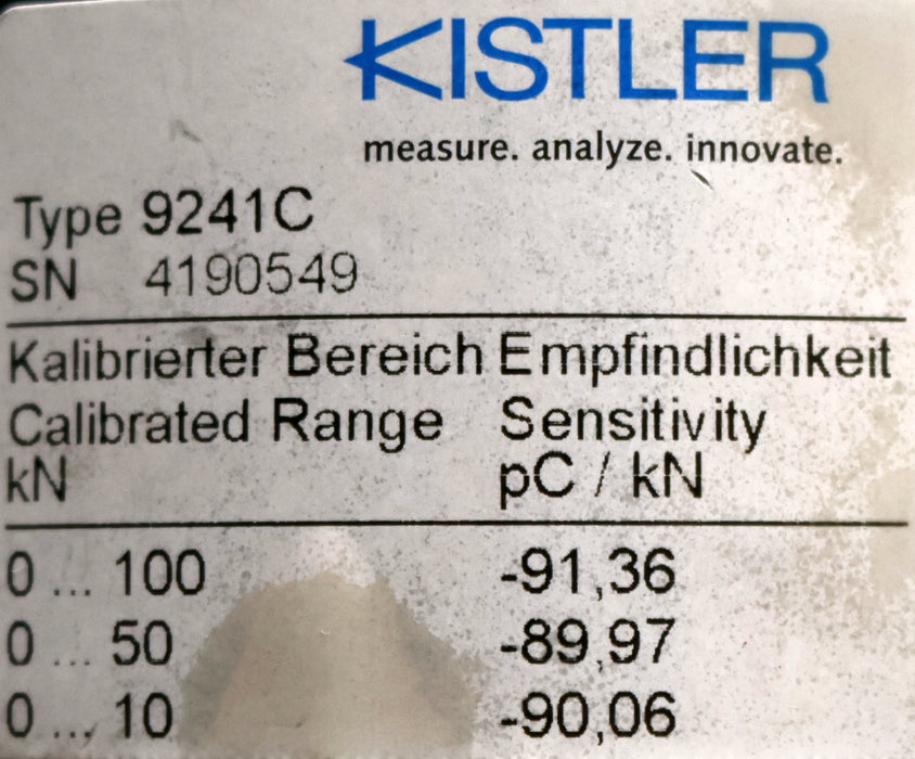 Bild des Artikels KISTLER-Drucksensor-Typ-9241C-mit-Kalibrierschein-0-100kN-SN-4190549-gebraucht