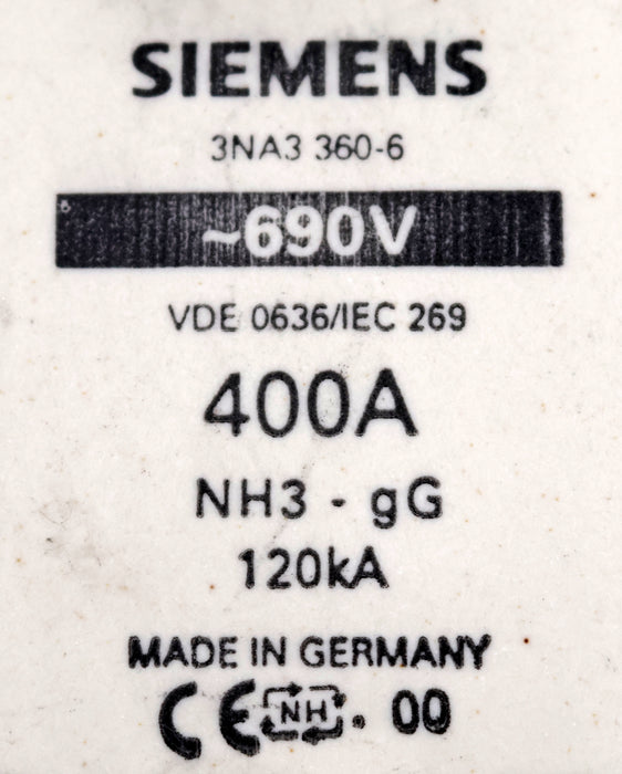 Bild des Artikels SIEMENS-NH3-Sicherungseinsatz-400A-690VAC-3NA3360-6-unbenutzt