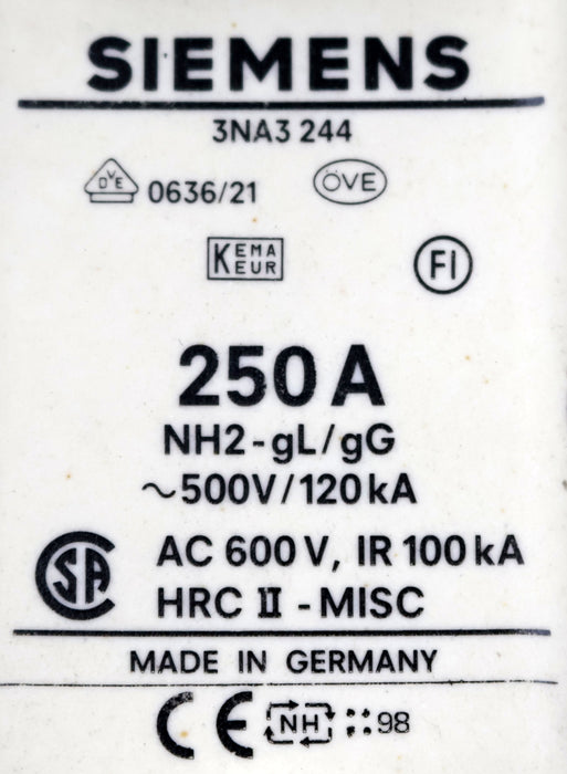 Bild des Artikels SIEMENS-NH2-Sicherungseinsatz-250A-500VAC-3NA3244-6-unbenutzt