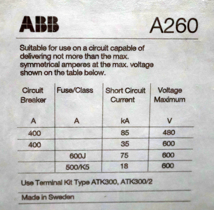 Bild des Artikels ABB-Leistungsschütz-A260-30-Spulenspannung-220-230VAC-50Hz--230-240VAC-60Hz