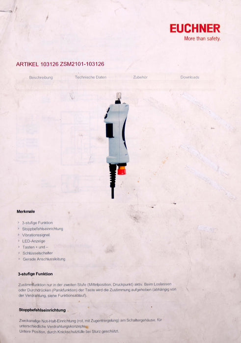 Bild des Artikels EUCHNER-Zustimmtaster-ZSM2101-103126-mit-Bedienanleitung-mit-2-Schlüssel