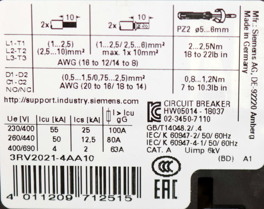 Bild des Artikels SIEMENS-SIRIUS-Leistungsschalter-3RV2021-4AA10-unbenutzt-in-OVP