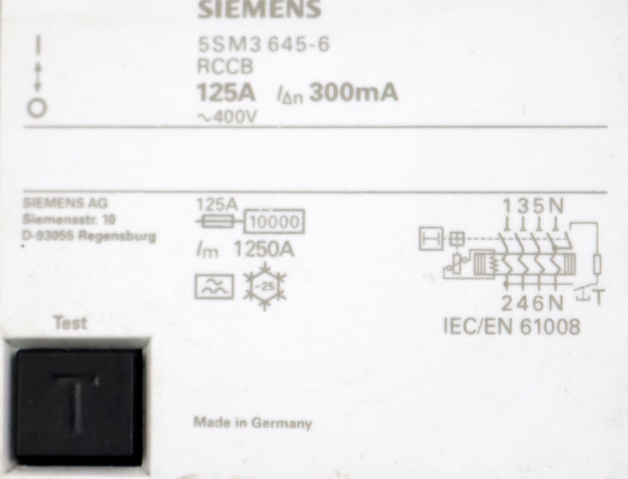 Bild des Artikels SIEMENS-FI-Schutzschalter-5SM3645-6-4-polig-Typ-A-In:-125-A-300-mA