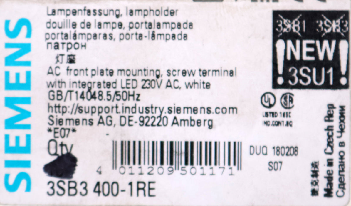 Bild des Artikels SIEMENS-3x-Lampenfassung-3SB3400-1RE-230VAC-Weiß-unbenutzt-in-OVP-Gewicht-50g