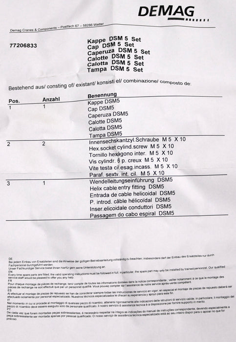 Bild des Artikels DEMAG-Kappe-DSM-5-Set-Id.-Nr.:-77206833-unbenutzt-in-OVP