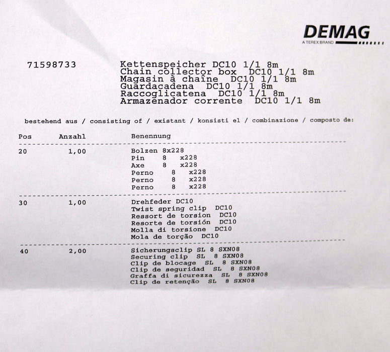 Bild des Artikels DEMAG-Kettenspeicher-DC10-1/1-8m-Id.-Nr.:-71598733-unbenutzt-in-OVP