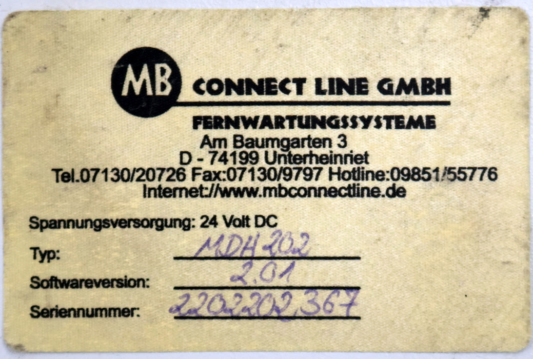 Bild des Artikels MB-CONNECT-LINE-Fernwartungssystem-MDH-202-Softwareversion-2.01-gebraucht