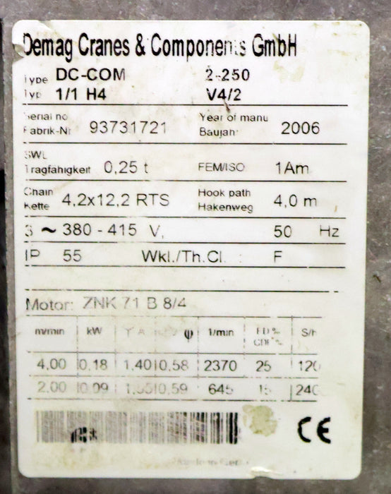 Bild des Artikels DEMAG-Elektrokettenzug-Typ-DC-COM-2-250--1/1-H4-V4/1-Tragfähigkeit-250kg