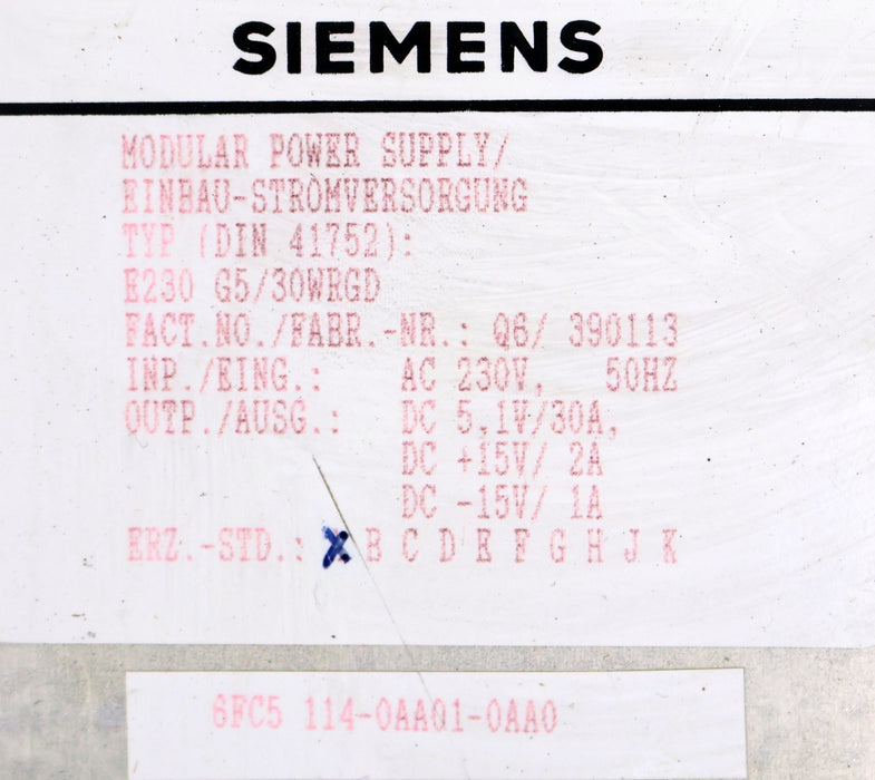 Bild des Artikels SIEMENS-Stromversorgung-6FC5114-0AA01-0AA0-E.Stand-A-230VAC-50Hz-5,1VDC/30A