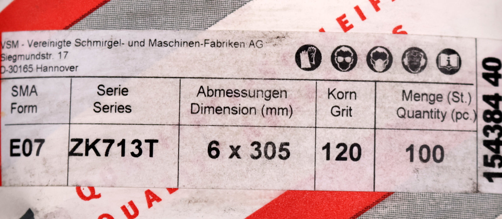 Bild des Artikels VSM-100x-Schleifband-6-x-305mm-Form-E07-ZK713T-Korn-120-Art.Nr.-15438440