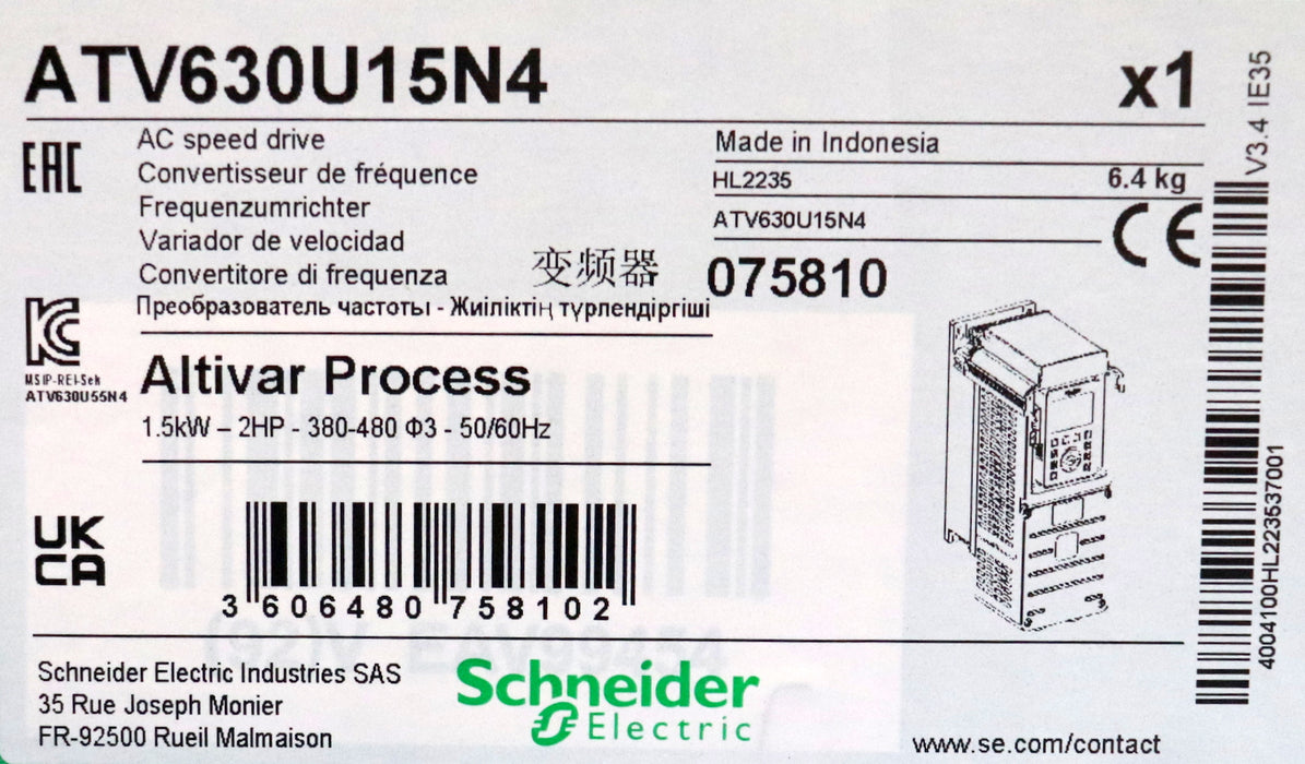 Bild des Artikels SCHNEIDER-Frequenzumrichter-ALTIVAR-Process-ALTIVAR-ATV630U15N4-1,5kW-unbenutzt