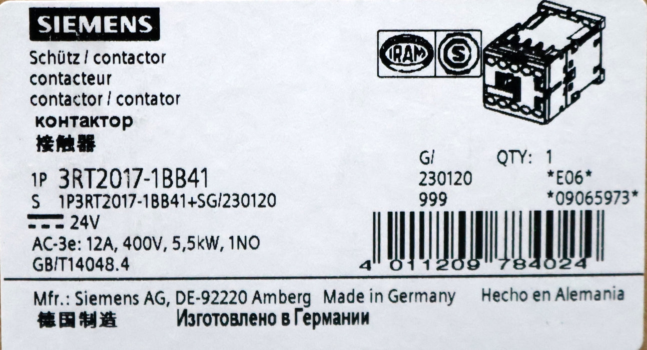 Bild des Artikels SIEMENS-Schütz-3RT2017-1BB41-Spulenspannung-24VDC-400V-5,5kW-unbenutzt-in-OVP