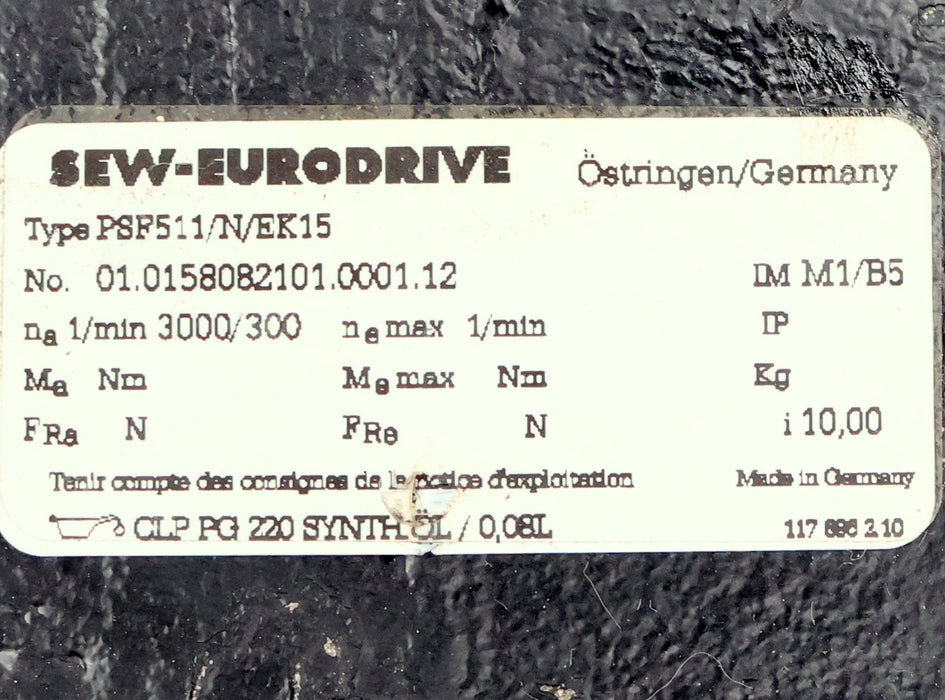 Bild des Artikels SEW-Planetengetriebe-PSF511/N/EK15-i=-10-nemax=-1U/min-na=-3000/300U/min