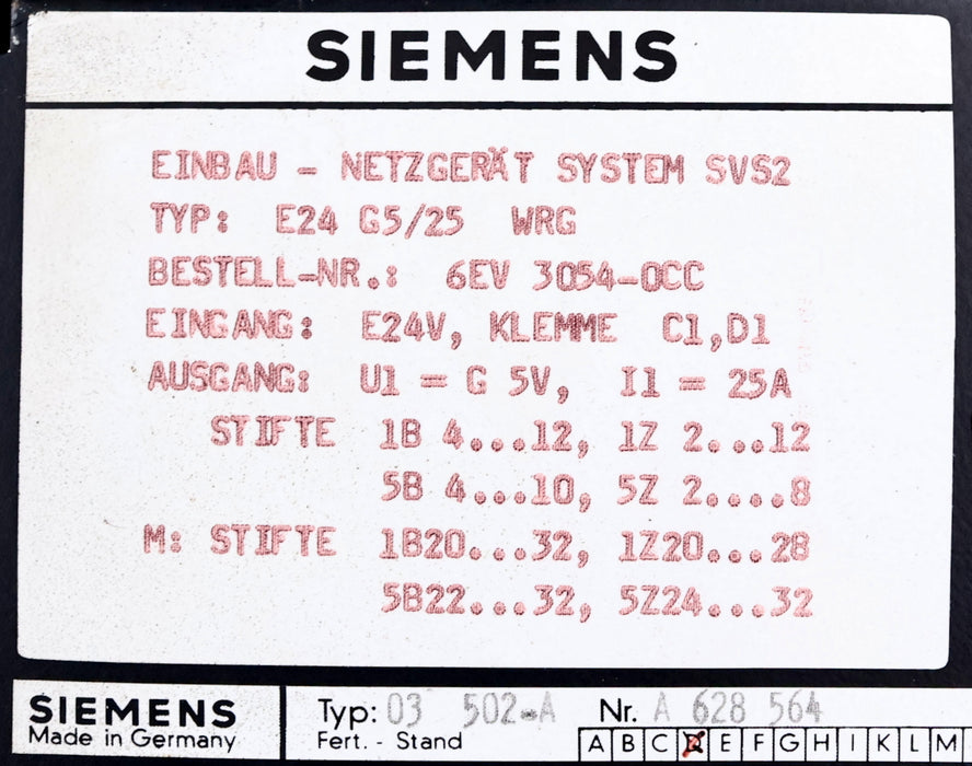 Bild des Artikels SIEMENS-Einbau-Netzgerät-System-SV52-Typ-E24-G5/25-WRG-6EV3054-0CC-gebraucht